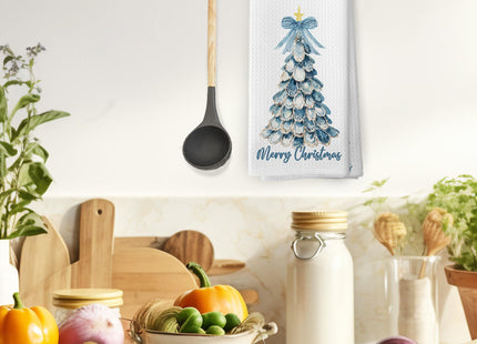 Mcehtle Coastal Beach Oyster Merry Christmas Tree Kitchen Towels,