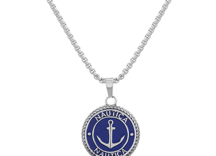 Nautica Stainless Steel Blue Round Medallion Anchor Necklace for Men