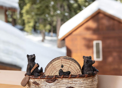 Cabin Obsession Bear Coasters - Set of 6 Full Size Rustic Coasters in Handmade Canoe with Adorable Black Bear Figurines - Log Cabin Decorations, Rustic Lodge Decor for The Home