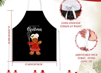Jecery 2 Pcs Christmas Apron for Women Men Gingerbread,Gingerbread Black