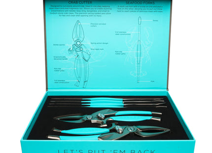 Toadfish Crab & Lobster Seafood Tool Set - 2 Shell Crackers With Cutters & 4 Multi-Use Forks - Non-Slip Grips - Stainless Steel - Built-In Bottle Opener - Makes A Beautiful Gift