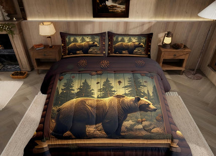 jejeloiu Kids Bear Comforter Twin Size Wild Animal Duvet Quilt for Boys Girls Teens Bedroom Decor Rustic Cabin Country Bedding Set Breathable Soft Lightweight Microfiber Women Men with 1 Pillow Case