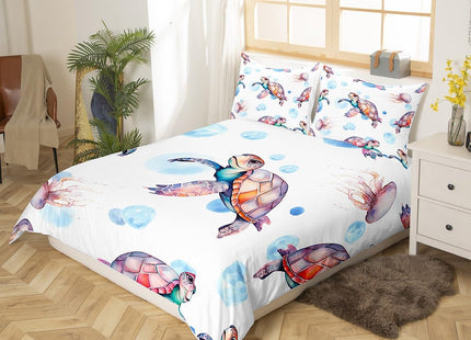 Erosebridal Turtle Bedding Sets King White Pink Hawaiian Duvet Cover Set,Tortoise Bedspreads Beach Theme Quilt Cover Underwater Children Comforter Cover for Summer