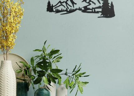 Zhengmy Black Mountain Metal Wall Art Forest Scene Decor for Home Cabin