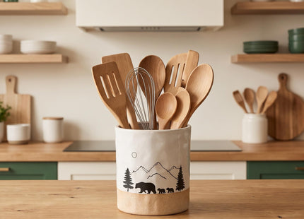 Ceramic Utensil Holder Nature Bear Design for Countertop utensil Crock