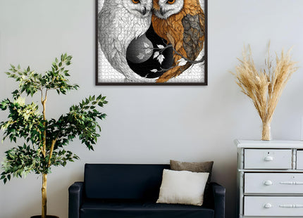 Yin Yang Owl Jigsaw Puzzle 1000 Pieces for Adults,Unique Bird Jigsaw Puzzle Features Dual Owl Balance, Black and White Animal Puzzle,Impossible Owl Home Wall Decor