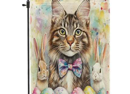 Spring Easter Maine Coons Cats Garden Flags 12x18 Inch Double Sided for Outside, Cute Bunny Eggs Pattern Standard Canvas House Flags, Pet Front Yard Backyard Lawn Flags