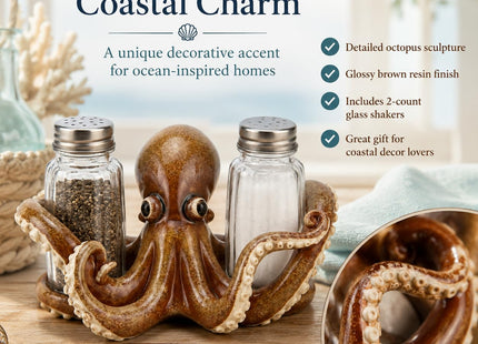 Comfy Hour 6.1 Inch Octopus Salt and Pepper Holder, Coastal Set of 2