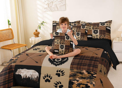 Feelyou Bear Comforter Set Twin SizeFarmhouse Cabin Hunting 7 Pcs Bedding