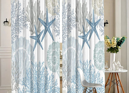 Llylumty Coastal Window Curtains Grommet Drapes Nautical Summer Beach Sea Shells Starfish Themed,Grommet Blackout Curtain for Living Room, Bedroom 2 Panel 42x84 Inch