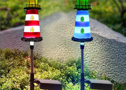 BEIDOULU 2 Pack Solar Lighthouse Lights, IP65 Waterproof Outdoor Pathway Stake Lights, Auto Dusk to Dawn Solar Powered Nautical Landscape Decor Lights for Lawn, Flower Bed, Patio, Walkway