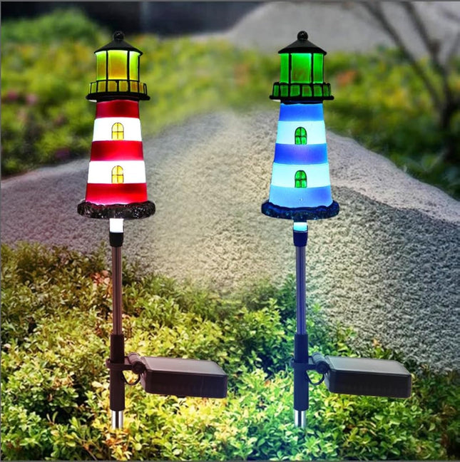 BEIDOULU 2 Pack Solar Lighthouse Lights, IP65 Waterproof Outdoor Pathway Stake Lights, Auto Dusk to Dawn Solar Powered Nautical Landscape Decor Lights for Lawn, Flower Bed, Patio, Walkway