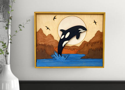 ImprovingLife Wall Art Décor Whale jumping from the water Ladscape Wood Sculpture 3D effect