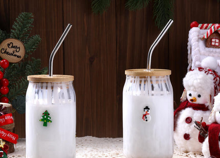 Honeydak 2 Pcs Christmas Icon Glass Tumbler, Christmas Tree & Snowman