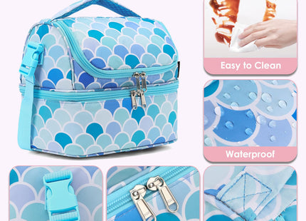 FlowFly Double Decker Cooler Insulated Lunch Bag Large Tote for Boys, Girls, Men, Women, With Adjustable Strap (Mermaid)