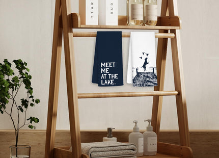AQYIP Lake Lover Gifts Kitchen Towels, Navy Blue Coastal Beach Dish Tea Towels for Kitchen, Lake Life House Gifts for Women Decorative Hand Towels for Bathroom, 16x24 Inch Set of 2