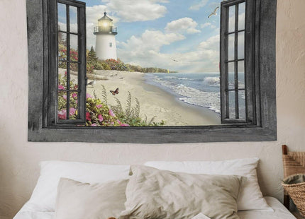 Baegopa Beach Tapestry Large Lighthouse Ocean Tapestry Wall Hanging for Bedroom Seascape Coastal Tapestries Wall Decor for Home Office Dorm Living Room 40"x60"