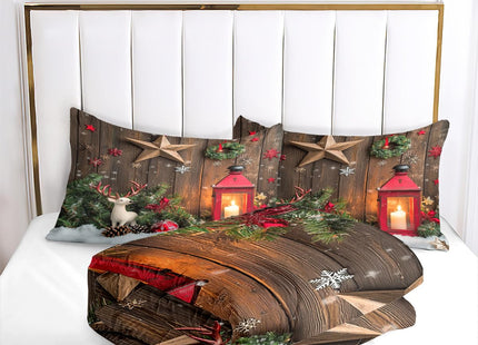 CCoutueChen Rustic Farmhouse Comforter Set King Size, Retro Cabin Lodge Bedding Set for Adult,3Pcs Christmas Themed Lightweight Comforter with 2 Pillowcases/90 * 104,Brown