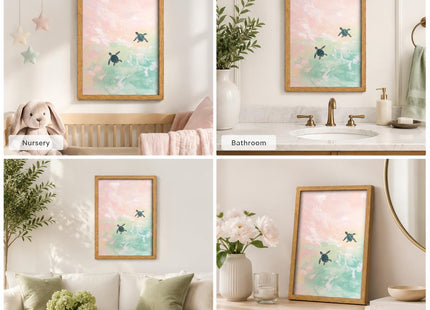Framed Coastal Turtle Wall Art,Ocean Animal Picture,Summer Wall Decor