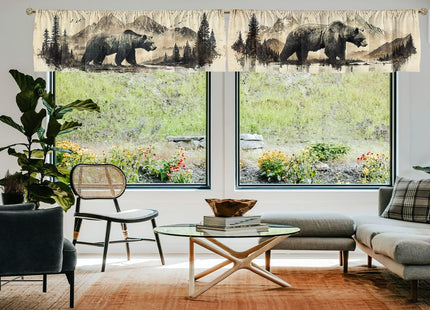 Wssklovj Bear Valance Curtain for Windows 4 Pack Mountain Forest Wood Wildlife Rod Pocket Printed Curtain Valances Short Tier Curtains for Living Room Bathroom Bedroom 54x18 Inch