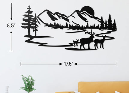 Vivegate Rustic Forest Wall Art - 17.5'X8.5' Metal Deer Decorations for Home Cabin Bathroom Wildlife Pictures