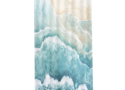 Small Stall Narrow Teal Blue Coastal Beach Art Bathroom Shower Curtain Set