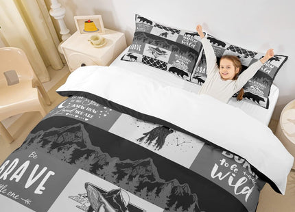 Deer Antlers Silhouette Duvet Cover Twin,Camping Adventure Bedding Set 2pcs for Kids Teens Adults Room Decor,Wild Animal Rustic Comforter Cover Lattice Black Grey Quilt Cover with 1 Pillowcase