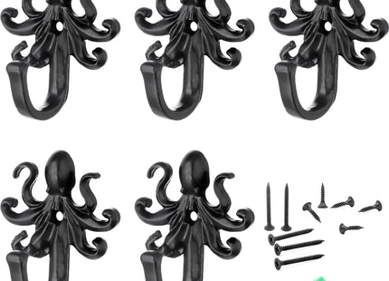 FANYUN 5 Pack Coat Hooks Wall Hooks, Octopus Decorative Wall Mounted Hooks Rustic Metal Hanger for Towel, Key Holder, Hanging Coats, Scarves, Bags, Purses, Backpacks Home Decor (Octopus)