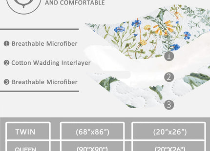 Jarson Country Floral Quilts Bedspreads King Size, 3Pcs Lightweight Spring Summer Quilt Set Botanical Flowers Coverlets Reverisible Rustic Lodge Bedding Pillow Shams