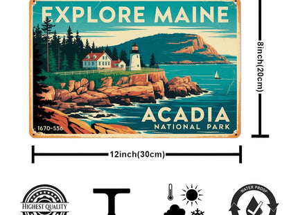 Explore Maine Acadia National Park Tin Sign Lighthouse Wall Decor (8X12 IN)