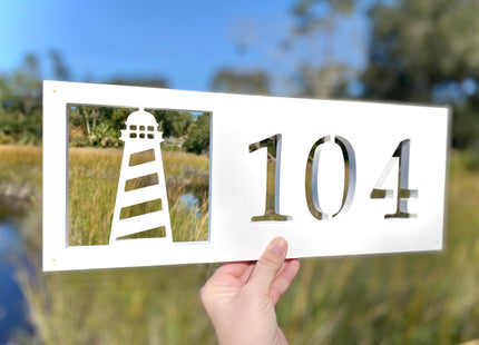 Horizontal Lighthouse Address Sign, Weatherproof PVC Nautical House Numbers, Beach House Address Plaque, Exterior Coastal Home Decor