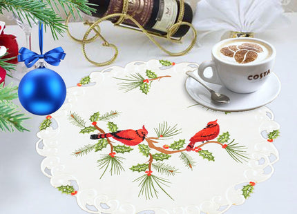 Simhomsen Embroidered Cardinal Round Doilies Placemats for Christmas Holidays Decorations (Round 15 inches Set of 6)
