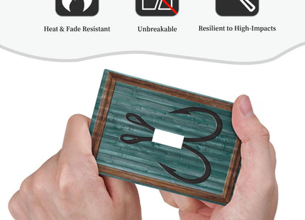 Turquoise Blue Anchor Hooks Wood Board 1 Gang Light Switch Covers Decorative Unique Single Toggle Wall Plate Switchcover Electrical Switchplate for Farmhouse Bathroom Bedroom Decor