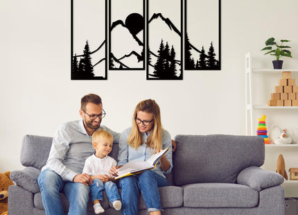 Metal Sunset Mountain Forest Wall Decor Set of 4, Minimalist Line Drawing Large Mountains Wall Art Home Decor for Living Room Bedroom Office…