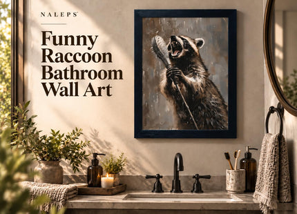 NALEPS Raccoon Bathroom Framed Wall Art,Funny Raccoon Wall Decor,12x16 In