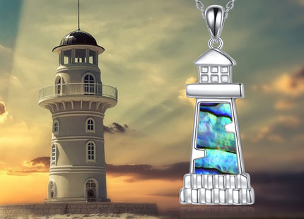 ONEFINITY Lighthouse Necklace for Women Sterling Silver Lighthouse Pendant Necklace Birthday Jewelry Gift for Lover (Abalone shell)