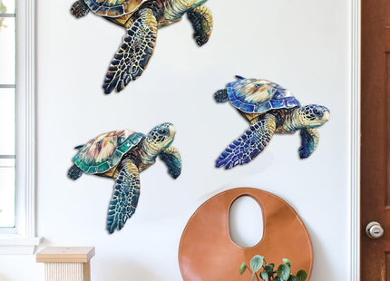 SUBOLO Metal Turtle Wall Decor Outdoor Turtle Coastal Ocean Sea Wall Art Sculptures Hanging Decorations for Bedroom, Living Room, Garden, Fence, Patio Set of 3