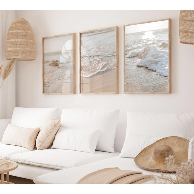 Beach Wall Art Decor Coastal Wall Art Pictures Ocean Canvas Wall Art Beige Beachy Wall Decor Boho Beach Prints Ocean Painting Coastal Artwork for Bedroom Living Room 12x16 Inch Unframed Set of 3
