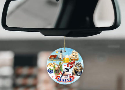 Sportyzen Maine State Christmas Ornament – Portland Head Lighthouse, Moose, Lobster, Blueberries, Chickadee & Sailing Ship – New England Souvenir Gift & Coastal Holiday