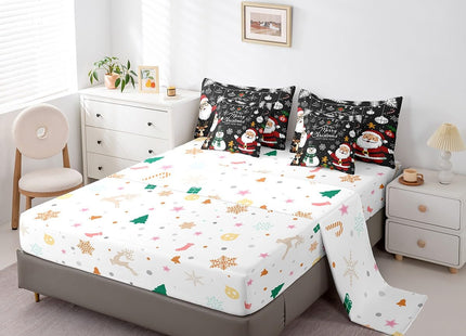 Erosebridal Christmas Twin 7 Piece Comforter Set Snowman Santa Claus Bedding Set Xmas Pine Tree Leaves Snowflake Bed in A Bag with Sheets for Kids Adults Winter Holiday Happy New Year Bed Set