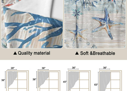 Coastal Starfish Swag Valances for Windows Rod Pocket Kitchen Window Curtains Over Sink, Ocean Sea Beach Coral Blue Kitchen Curtains Sets, Swag Curtains Valance for Living Room, 28"x36" Set of 2