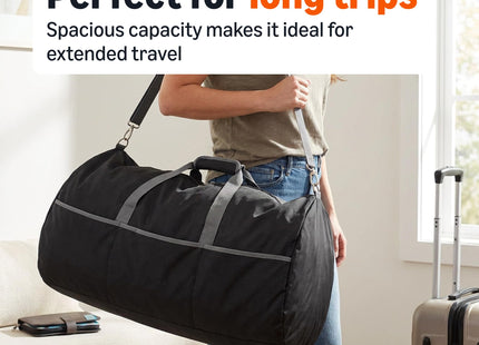 Amazon Essentials Extra Large Foldable Nylon Duffel Bag for Travel/Storage with Zippered Pockets, 32.4", 150L, 50-LBS Capacity, Black (Previously Amazon Basics)