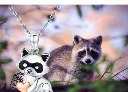 CHENGHONG Raccoon Necklace 925 Sterling Silver Cute Animal Necklace Heart Raccoon Pendant Necklace Raccoon Jewelry Gifts for Women Mom