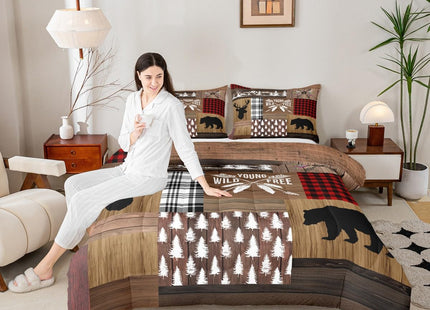 Retro Cabin Comforter Set Rustic Adventure Bear Deer Bedding Set Hunting