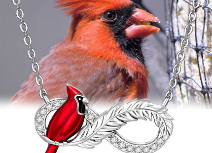 LOVGIFSET Cardinal Necklaces for Women Red Cardinal Necklace Memorial Infinity Feather 925 Sterling Silver Pendant Jewelry Gift