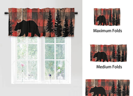 Rustic Bear Thermal Insulated Window Curtain Valance Red Black Buffalo Check Plaid Forest Cabin Hunting Lodge Farmhouse Rod Pocket Window Valance for Living Room Bathroom Bedroom Kitchen, 54 x 18 in