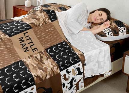 Brown Camo Animals Hunting Kids Sheet Full Size,Deer Antlers Silhouette Bedding,Boys Girls Adults Xmas Decor,Boho Arrows Splicing Rustic Cabin Bed Sheet Set 4pcs(Fitted + Flat + 2 Pillowcases)