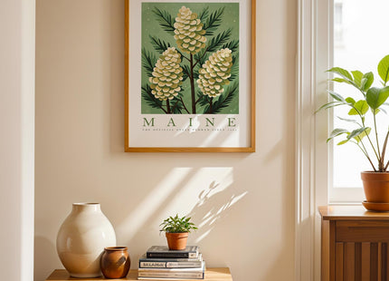 Maine State Flower Poster Wall Art Prints, White Pine Cone and Tassel, Trendy Floral Poster, Abstract Botanical Wall Art for Office, Bedroom, Bathroom, Living Room Decor (Unframed)
