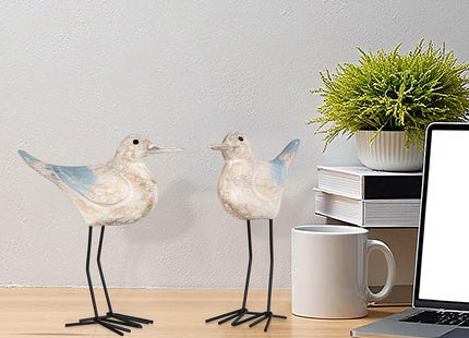 LaLamona Sea Birds Statues Coastal Decor, Wooden Seagull Sculptures Decor for Home Nautical Coastal Beach Ocean Tables Rooms Display, 2pcs