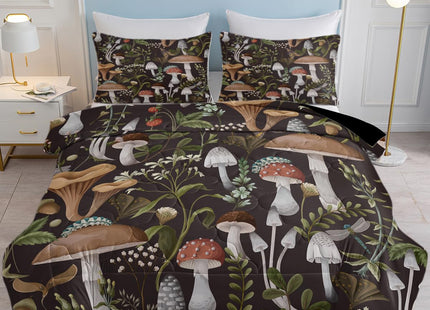 SOULZZZ Soft Mushroom Printed Comforter Twin- Luxurious Forest Natural Brown Mushroom Bedding Set - Mushroom Home Decor Bed Set for Girls Boys